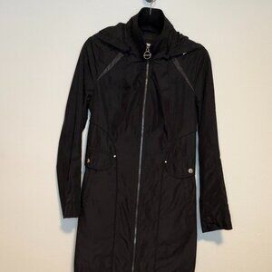 Laundry by Shelli Segal Black Hooded Zip Front Coat Size S